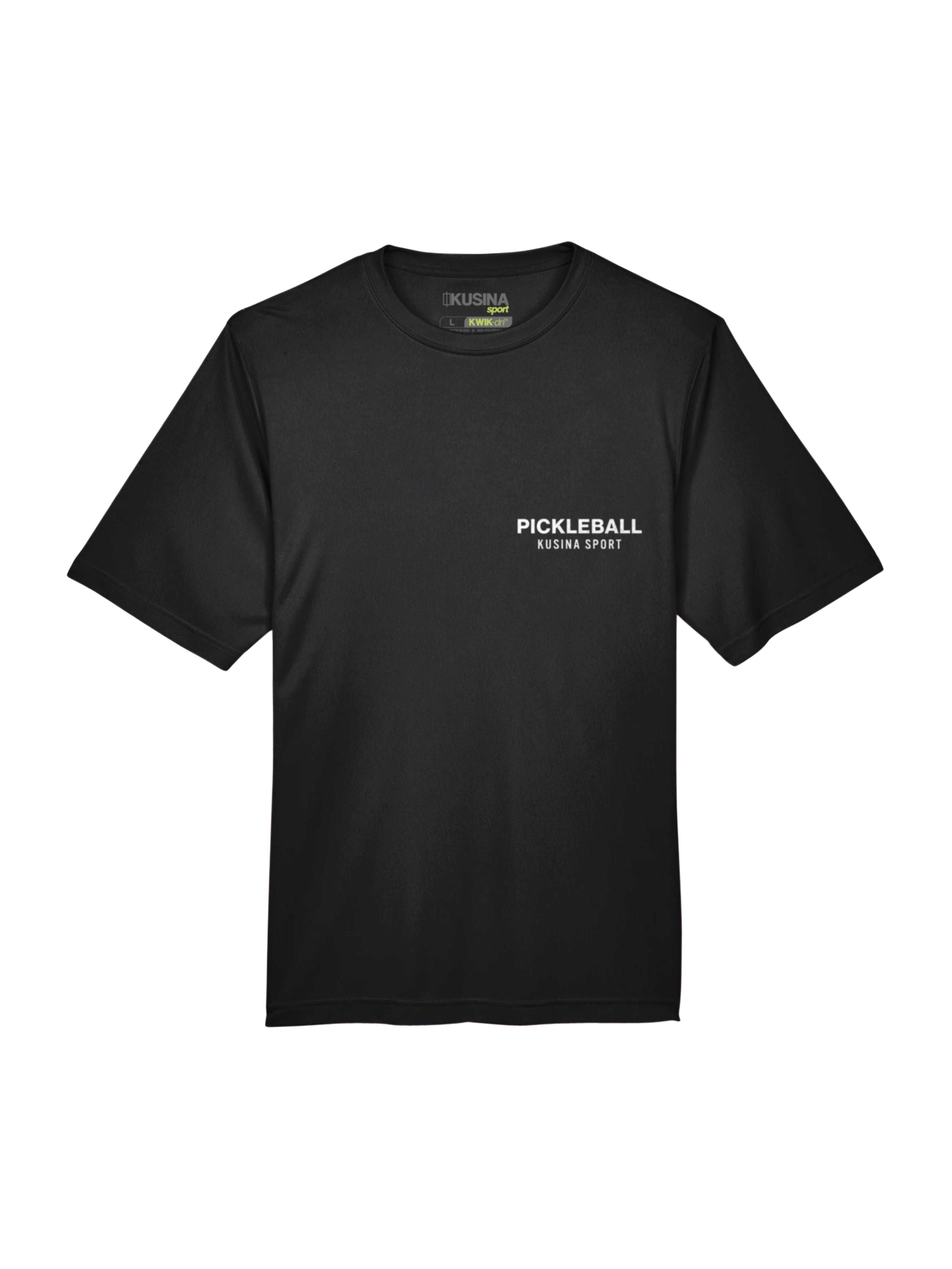 Kusina black pickleball performance tee with short sleeves and crew neck